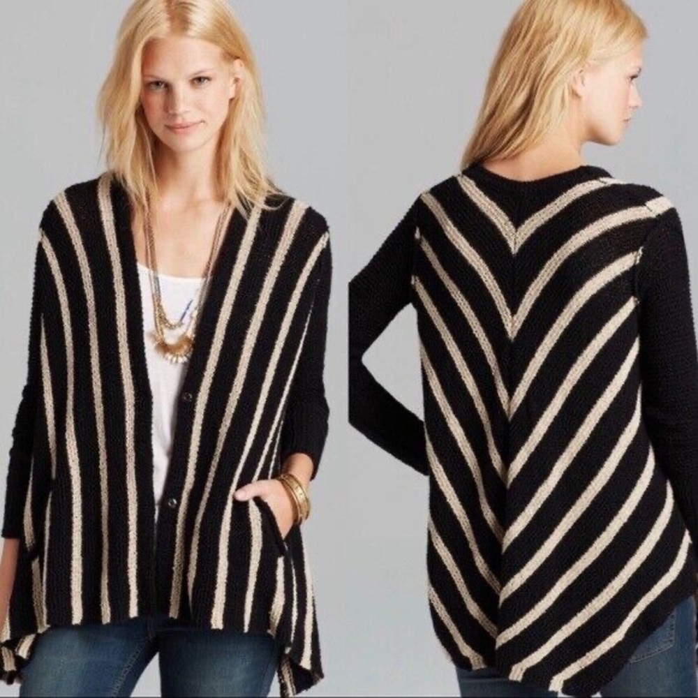 NWT Free People Chevron Striped Cardigan Chunky Sweater Small Anthropologie Boho